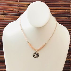 Silpada Pink Quartz Choker Necklace Sterling Silver Medallion 16”